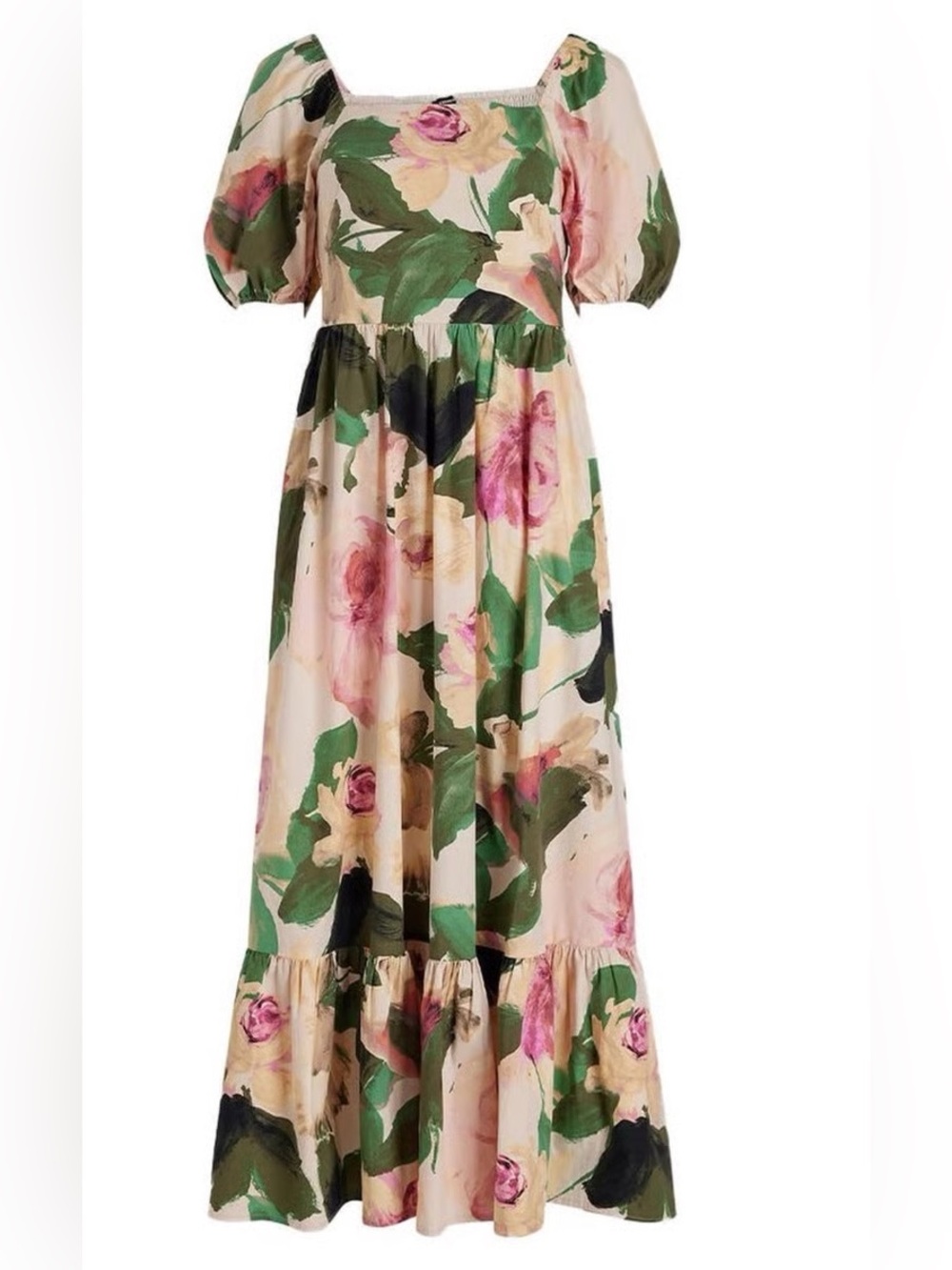Express Multicolor Floral Cotton Maxi Dress Women's XL Puff Sleeve Cottagecore